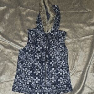 Talbots Blue and White Patterned Hooded Vest